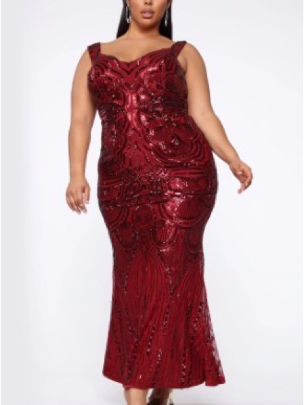 Plus Size Burgundy Sequin Evening Gown size 1X